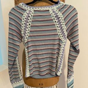 Free People Striped Crochet Trim Top